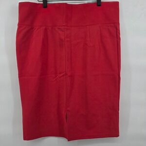 IRIS Basic Red Pencil Skirt Plus Size 2X Knee Length Slit stretchy thick band